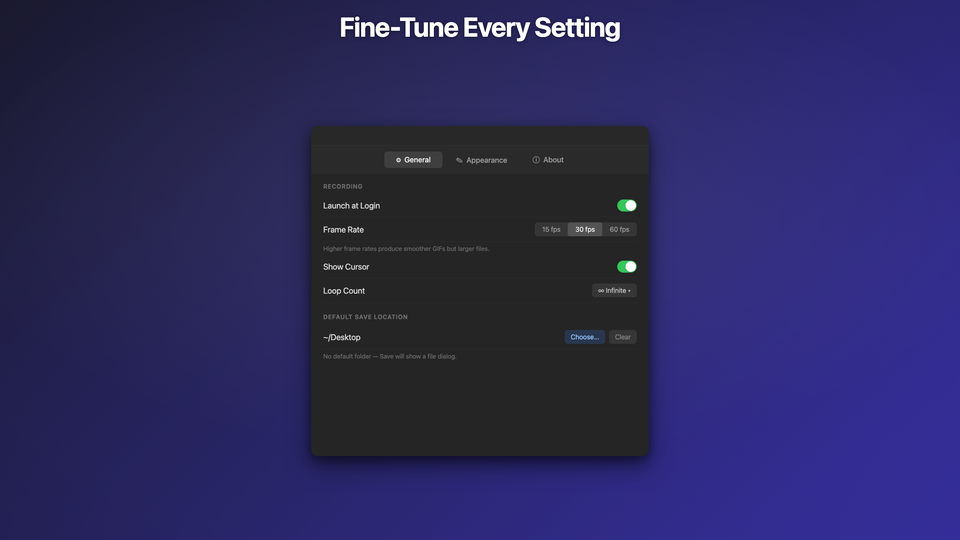 Customizable recording settings