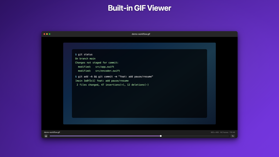 Built-in GIF viewer with frame scrubbing